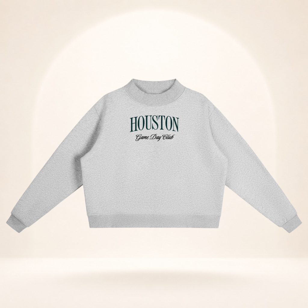 Houston Game Day Club Mock-Neck Sweatshirt flower gray flat lay front view
