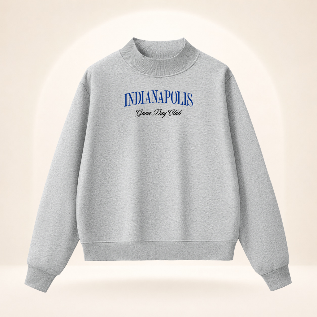 Indianapolis Game Day Club Mock-Neck Sweatshirt flower gray ghost mannequin front view