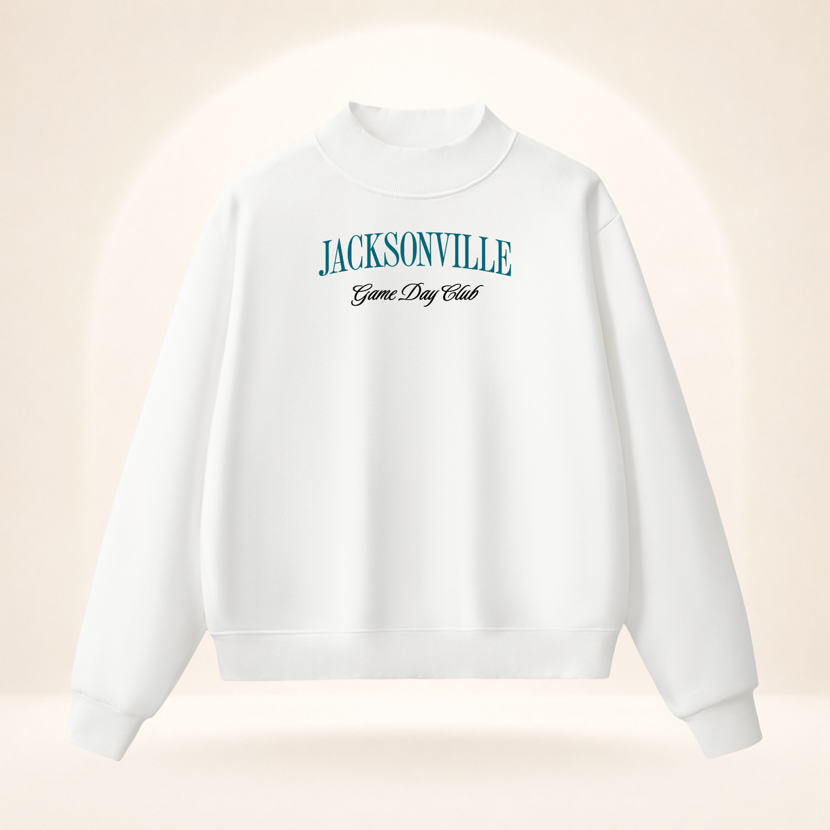 Jacksonville Game Day Club Mock-Neck Sweatshirt white ghost mannequin front view