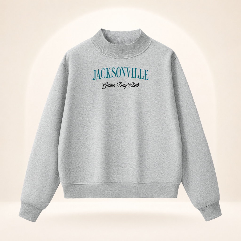 Jacksonville Game Day Club Mock-Neck Sweatshirt flower gray ghost mannequin front view
