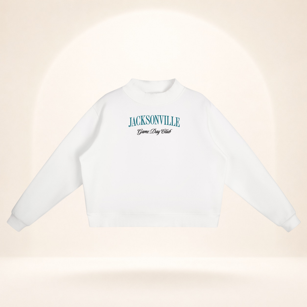 Jacksonville Game Day Club Mock-Neck Sweatshirt white flat lay front view