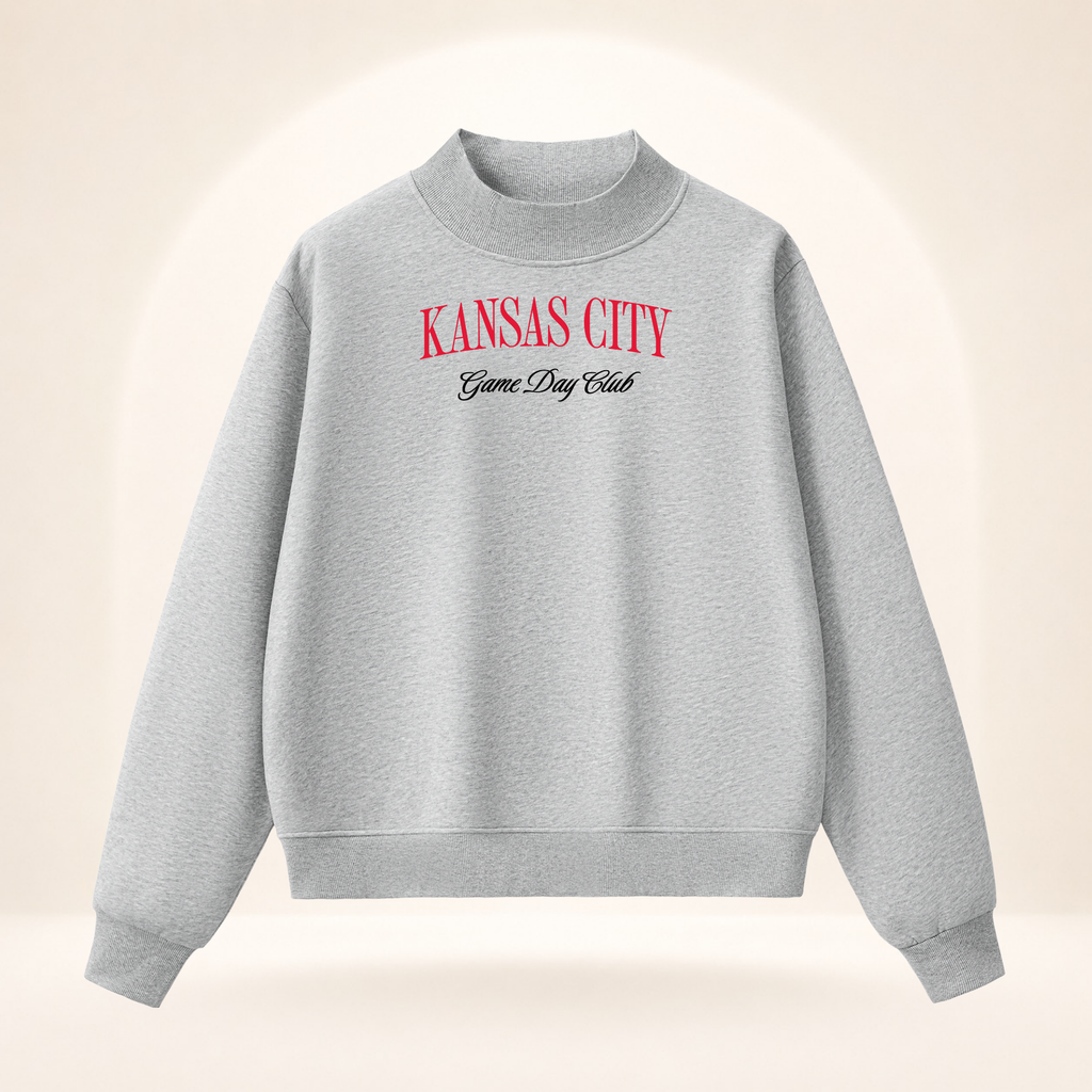 Kansas City Game Day Club Mock-Neck Sweatshirt flower gray ghost mannequin front view
