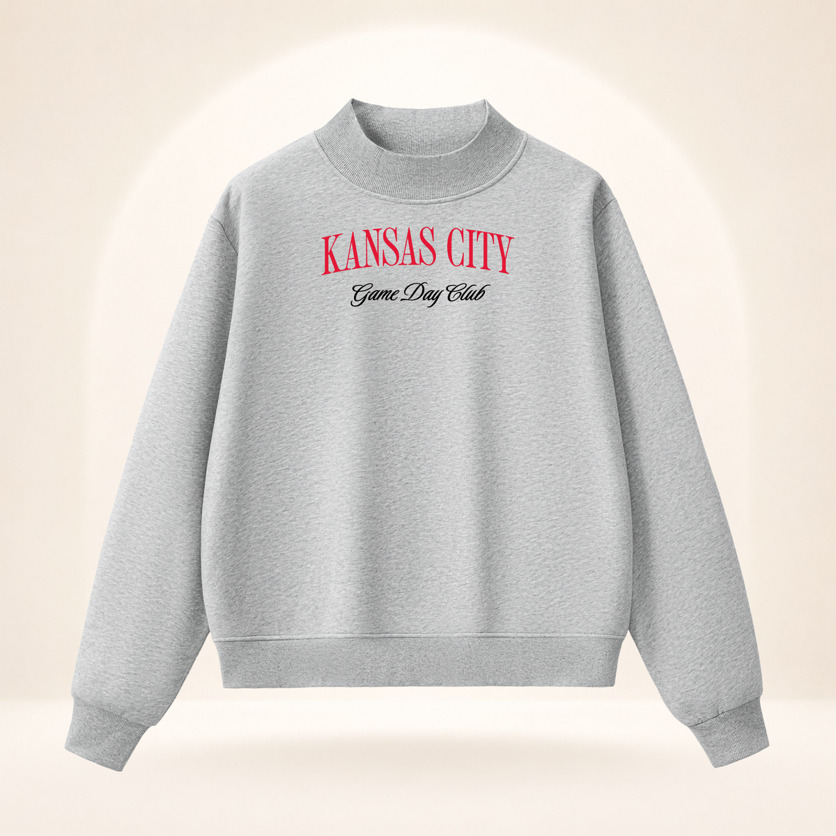 Kansas City Game Day Club Mock-Neck Sweatshirt flower gray ghost mannequin front view