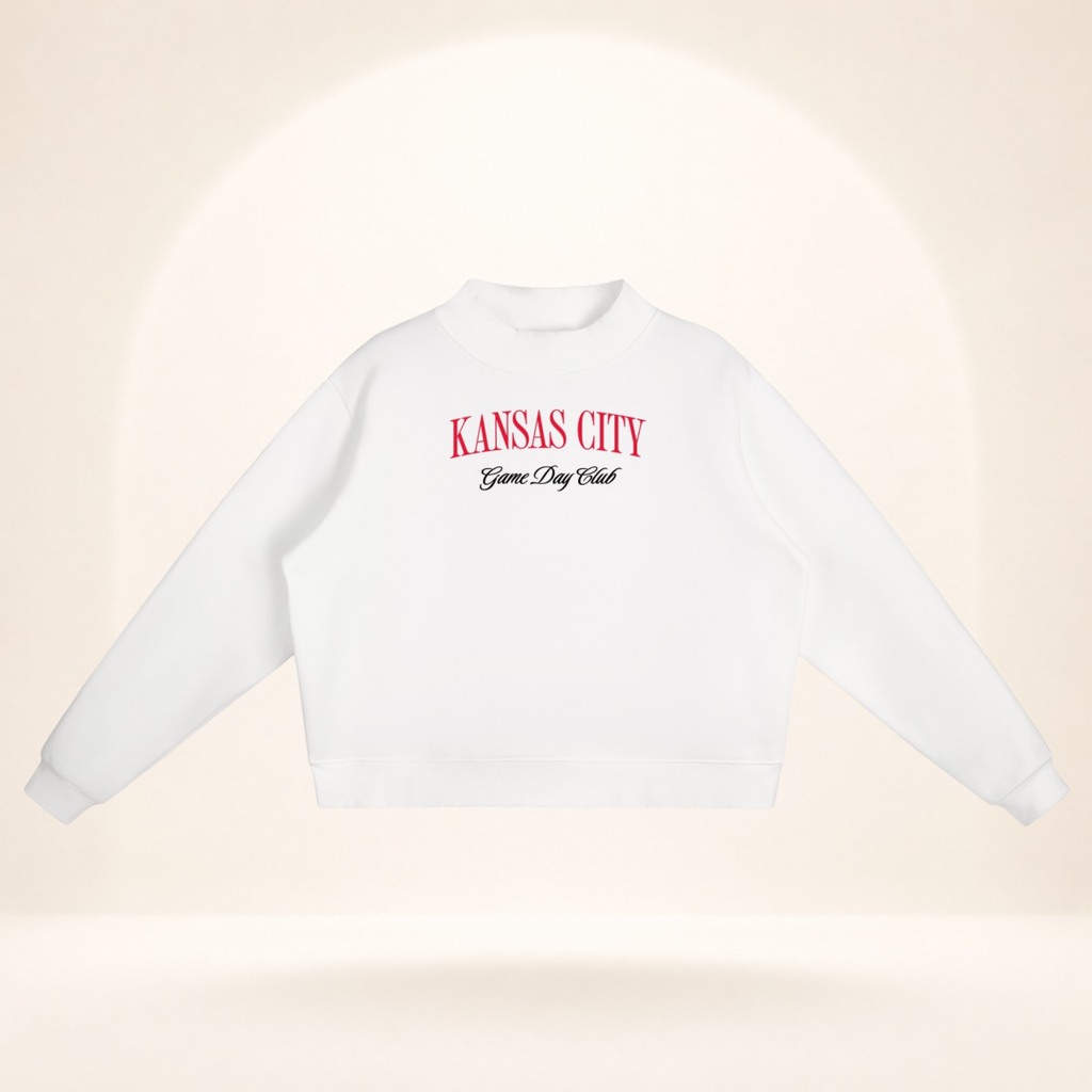 Kansas City Game Day Club Mock-Neck Sweatshirt white flat lay front view