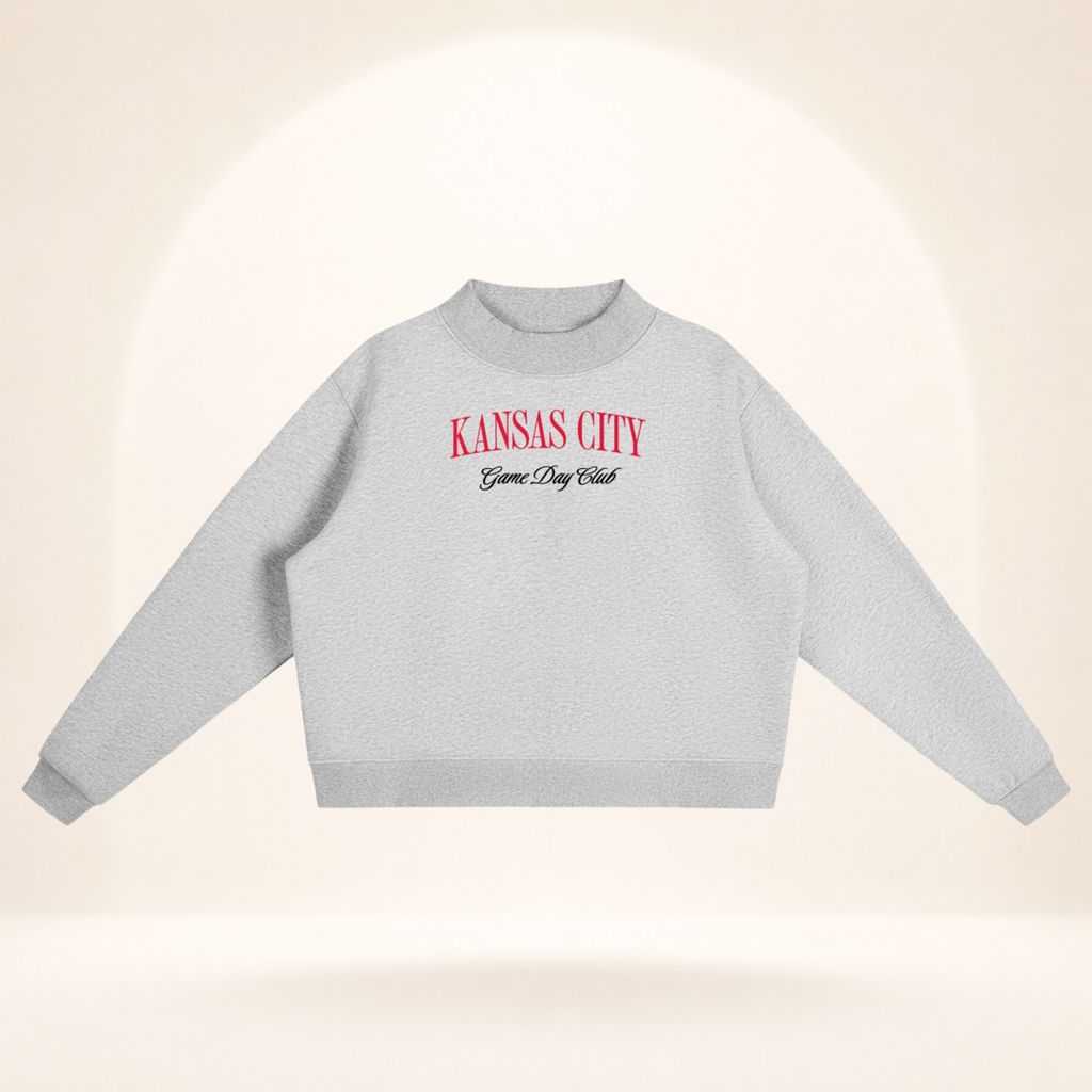 Kansas City Game Day Club Mock-Neck Sweatshirt flower gray flat lay front view