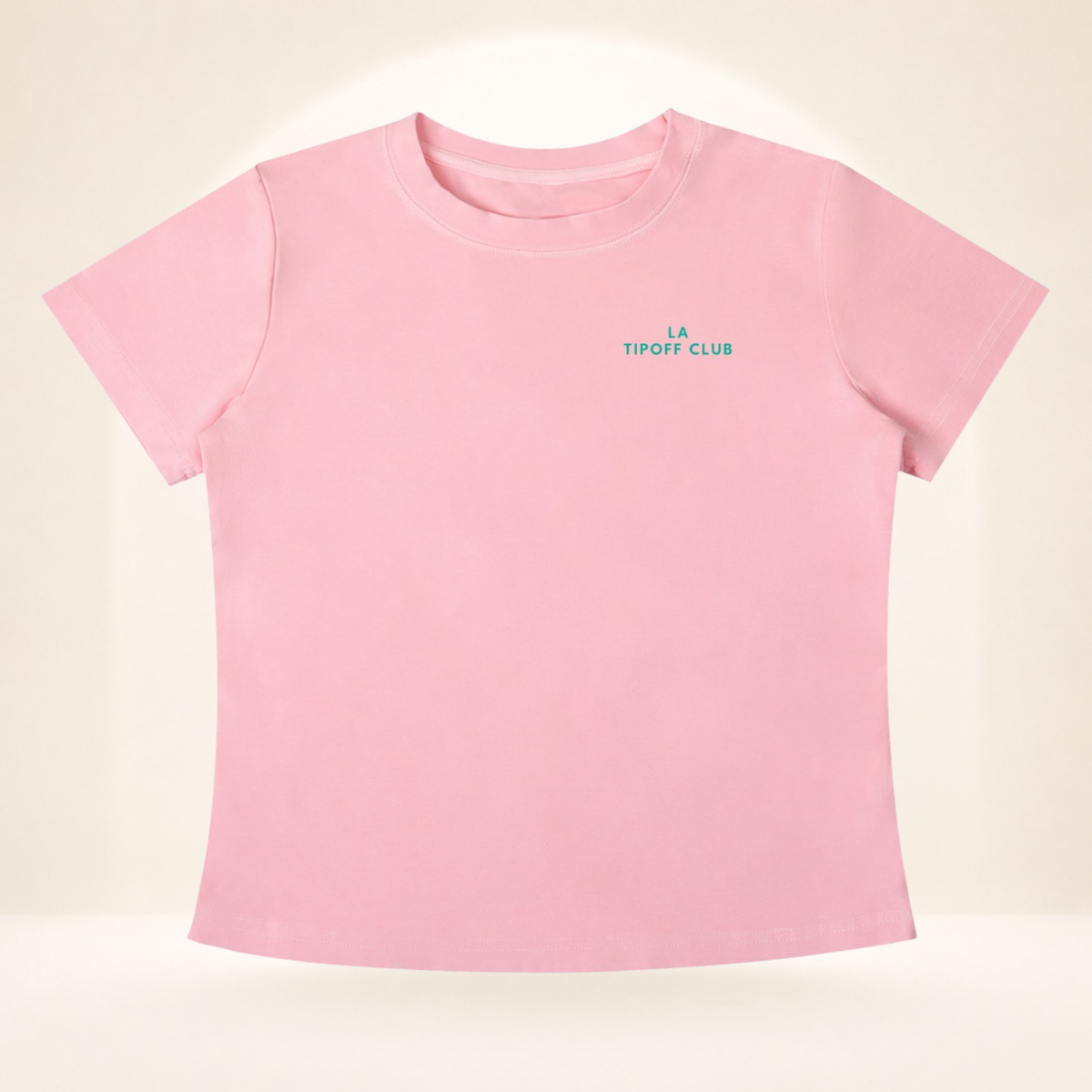 Flat front view of LA Tipoff Club vintage wash women's basketball tee with LA Tipoff Club chest mark.