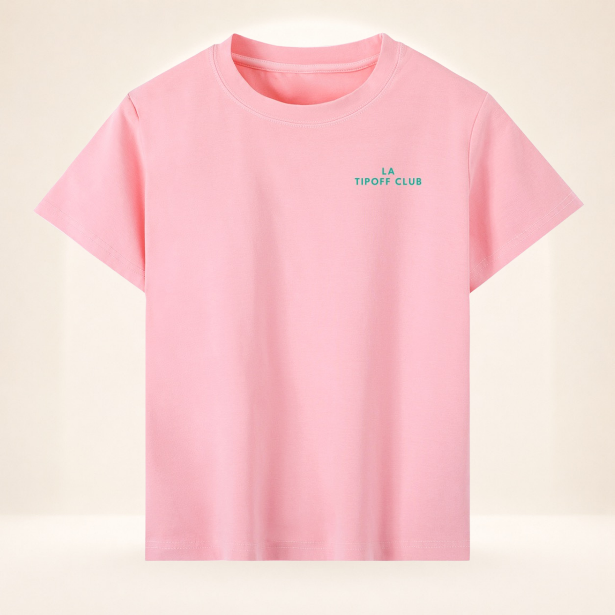 Front view of LA Tipoff Club vintage wash women's basketball tee with small left-chest LA Tipoff Club mark.