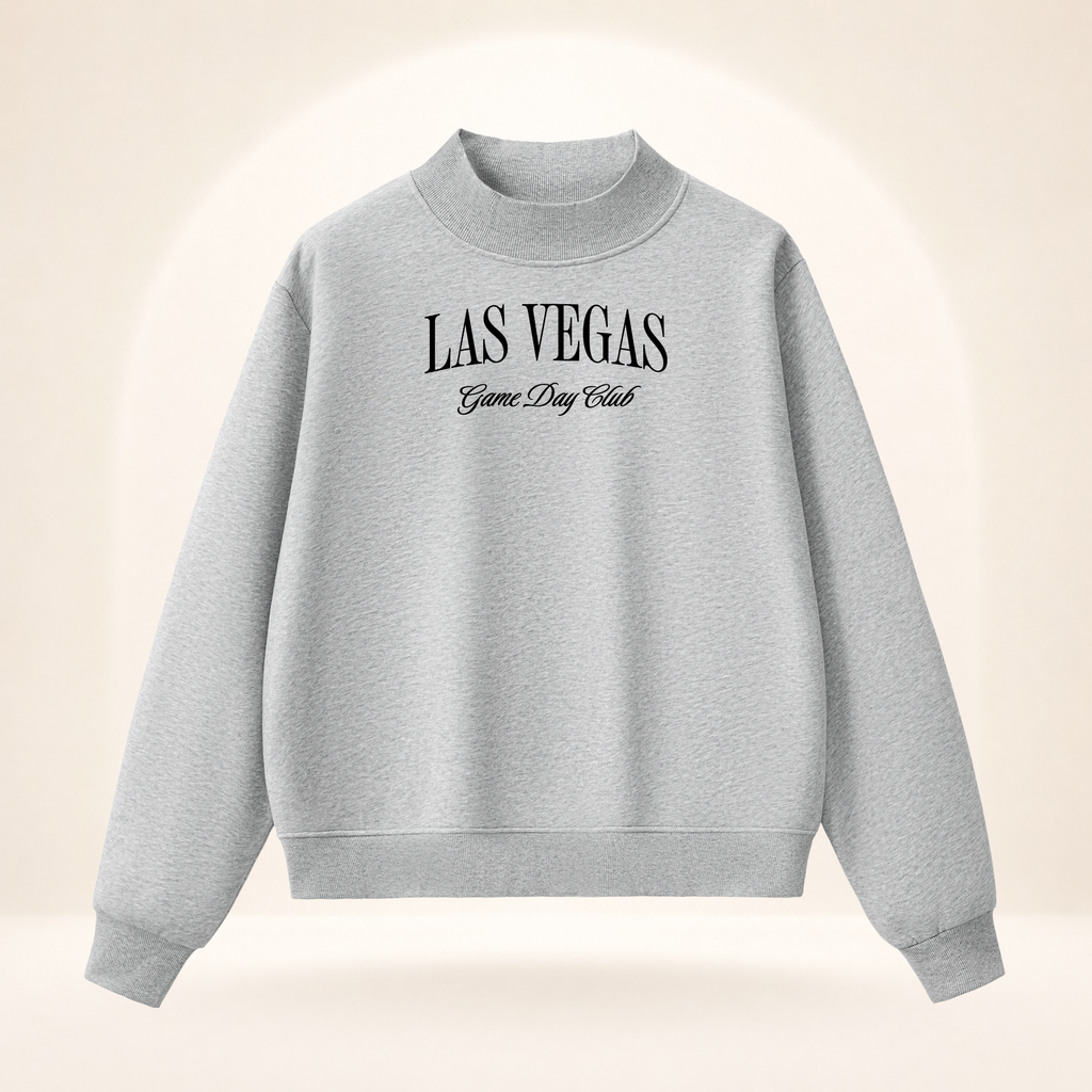 Las Vegas Game Day Club Mock-Neck Sweatshirt flower gray ghost mannequin front view