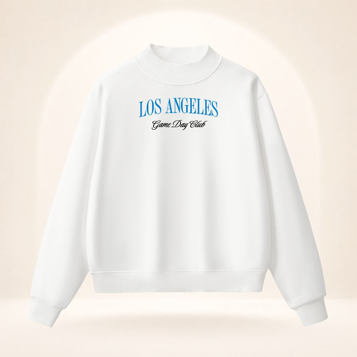 Los Angeles Game Day Club Powder Blue Mock-Neck Sweatshirt white ghost mannequin front view