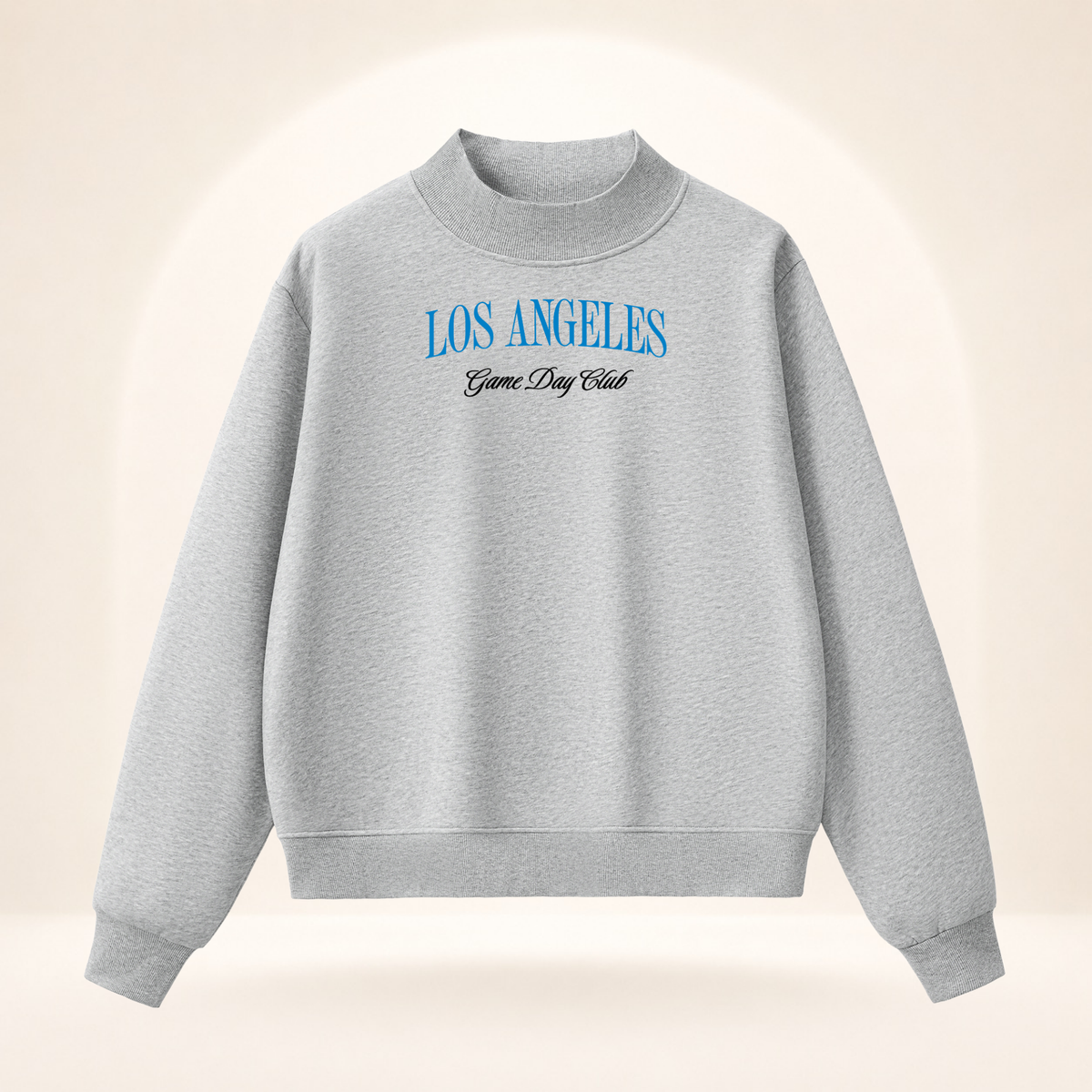 Los Angeles Game Day Club Powder Blue Mock-Neck Sweatshirt flower gray ghost mannequin front view