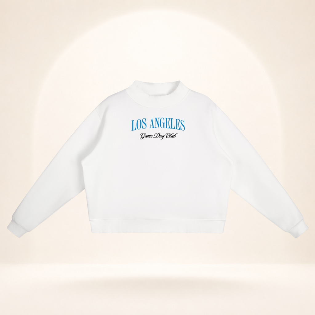 Los Angeles Game Day Club Powder Blue Mock-Neck Sweatshirt white flat lay front view
