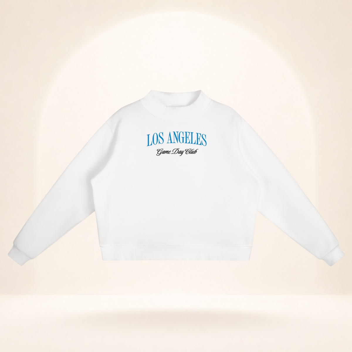 Los Angeles Game Day Club Powder Blue Mock-Neck Sweatshirt white flat lay front view
