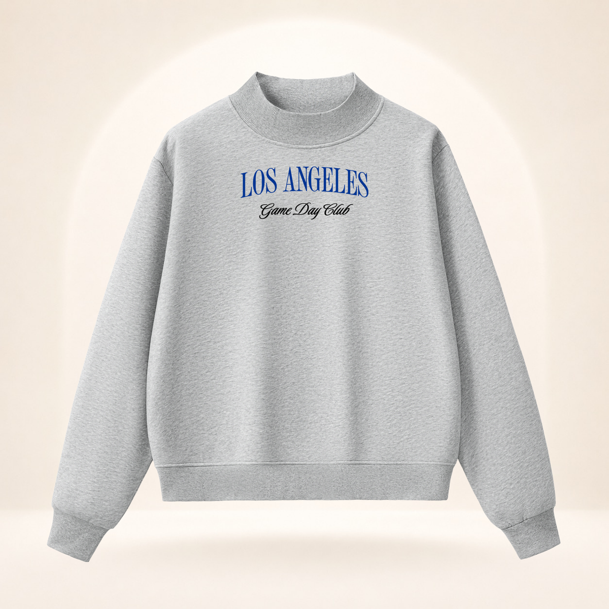 Los Angeles Game Day Club Royal Blue Mock-Neck Sweatshirt flower gray ghost mannequin front view