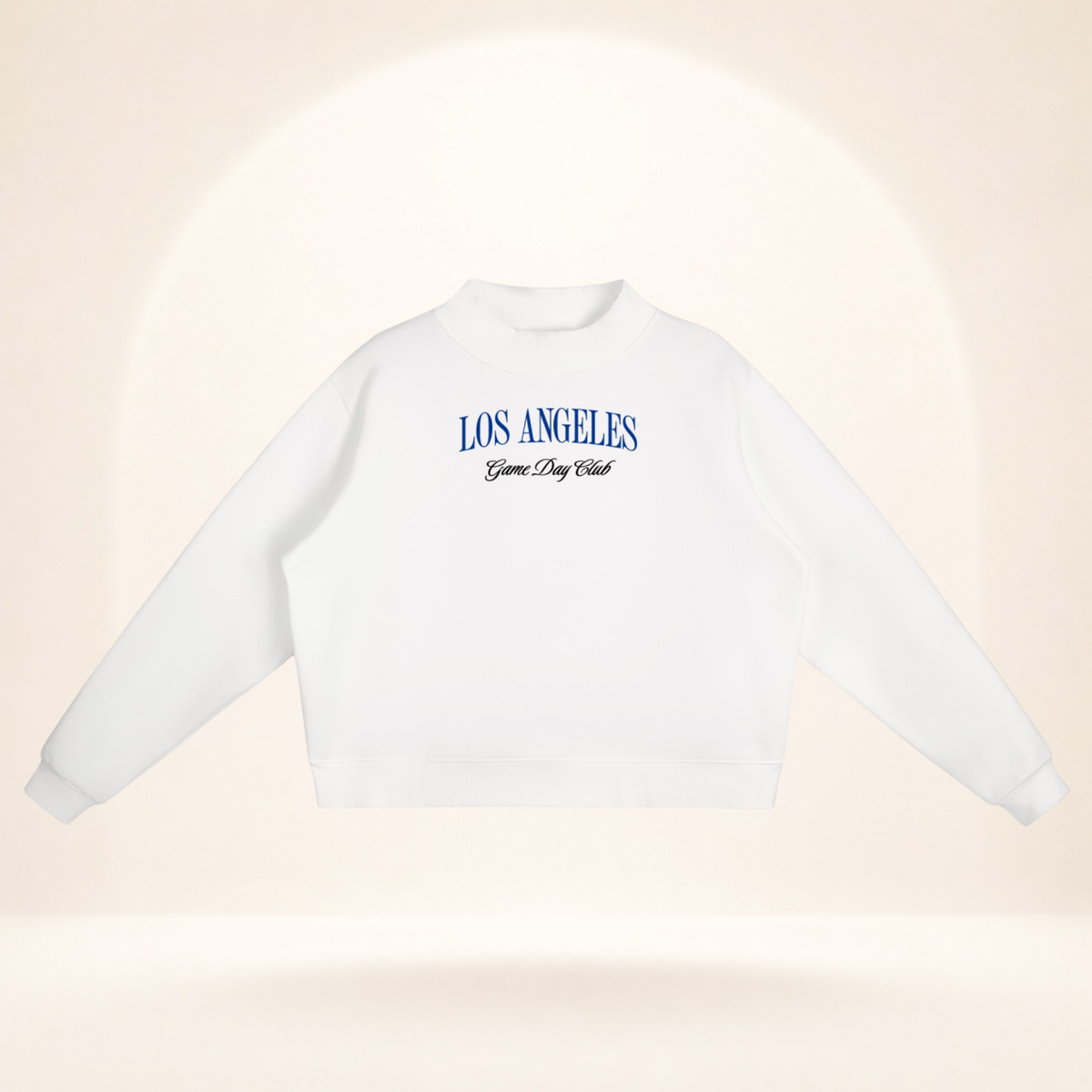 Los Angeles Game Day Club Royal Blue Mock-Neck Sweatshirt white flat lay front view