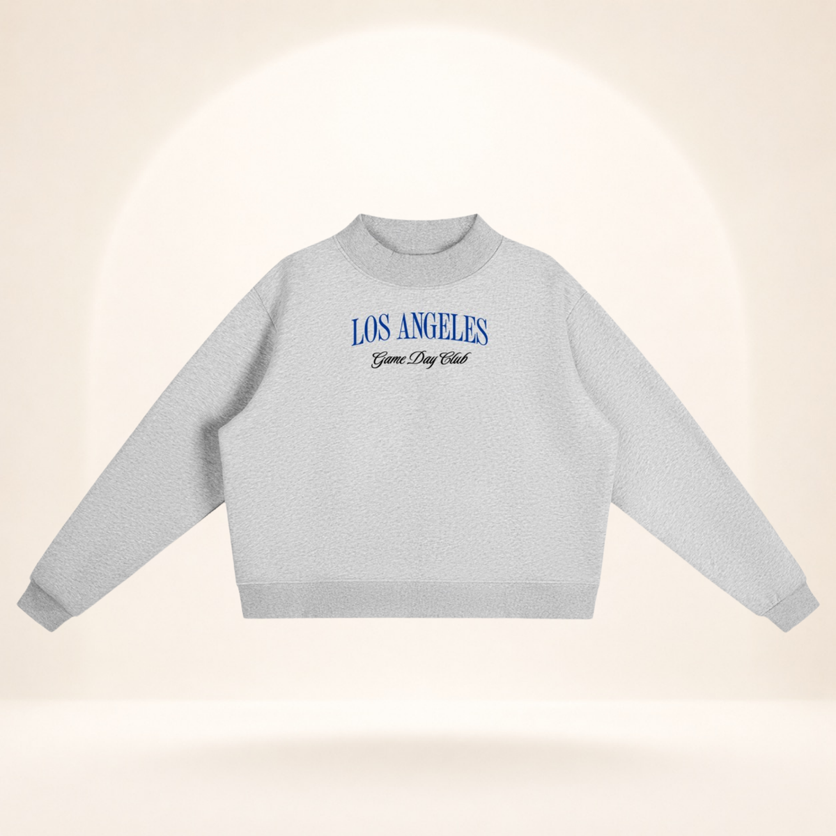 Los Angeles Game Day Club Royal Blue Mock-Neck Sweatshirt flower gray flat lay front view