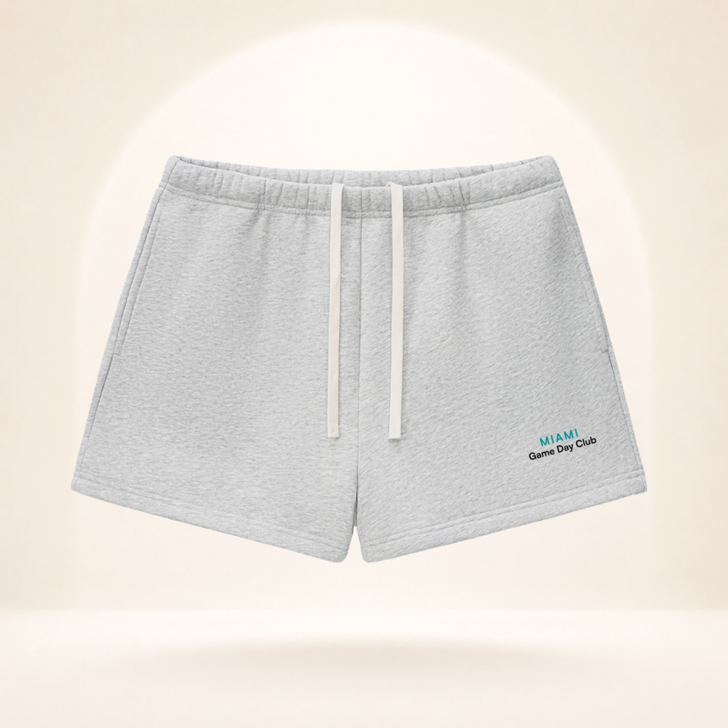 Miami Game Day Club Fleece Shorts flower gray front mockup