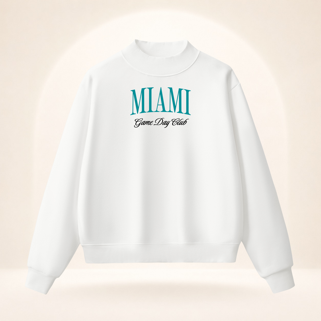 Miami Game Day Club Mock-Neck Sweatshirt white ghost mannequin front view
