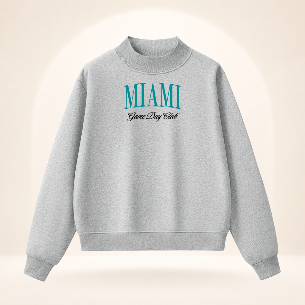 Miami Game Day Club Mock-Neck Sweatshirt flower gray ghost mannequin front view