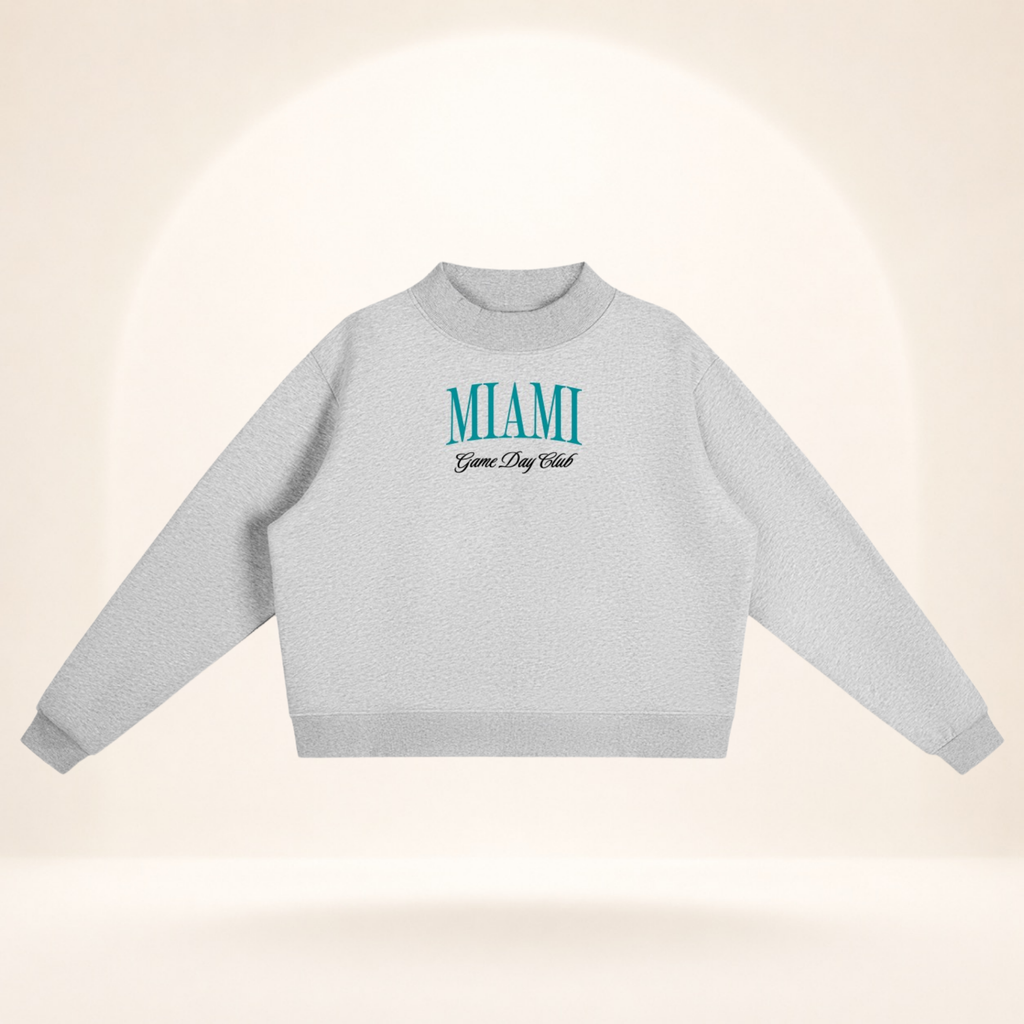 Miami Game Day Club Mock-Neck Sweatshirt flower gray flat lay front view