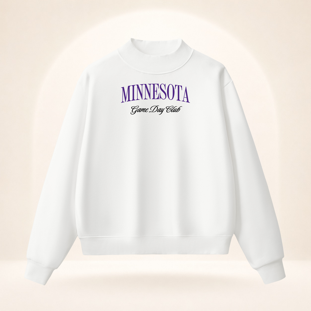 Minnesota Game Day Club Mock-Neck Sweatshirt white ghost mannequin front view