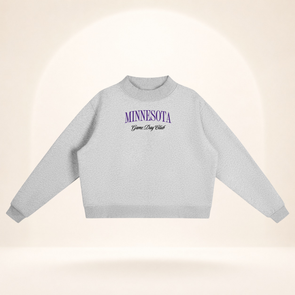 Minnesota Game Day Club Mock-Neck Sweatshirt flower gray flat lay front view