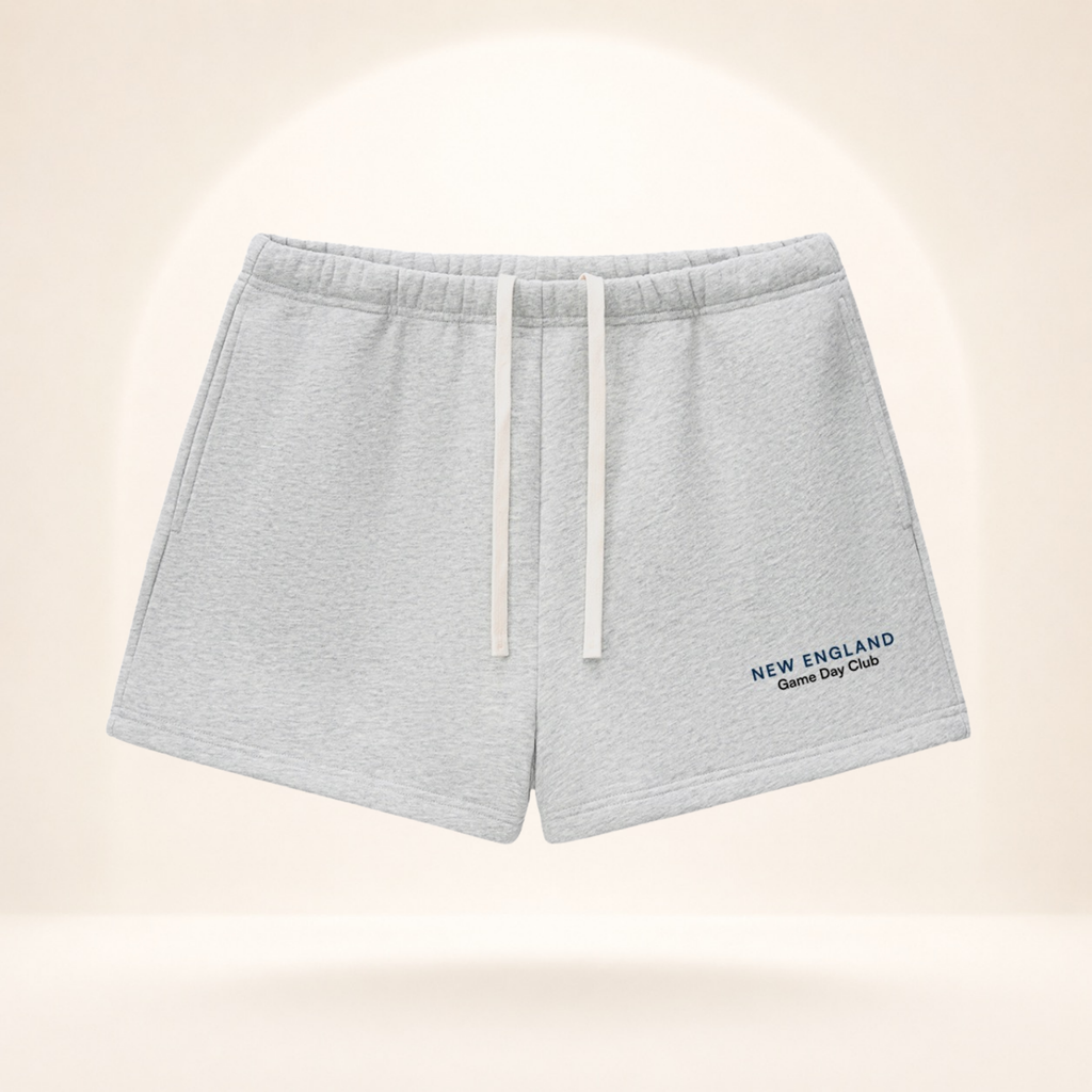 New England Game Day Club Fleece Shorts flower gray front mockup