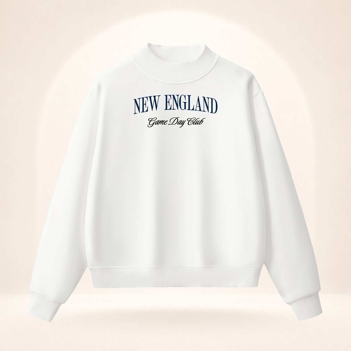 New England Game Day Club Mock-Neck Sweatshirt white ghost mannequin front view