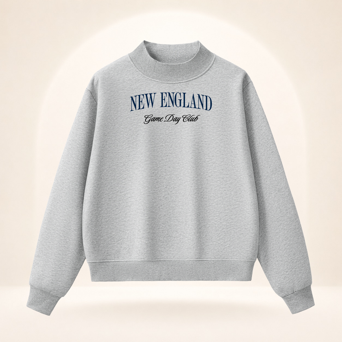 New England Game Day Club Mock-Neck Sweatshirt flower gray ghost mannequin front view