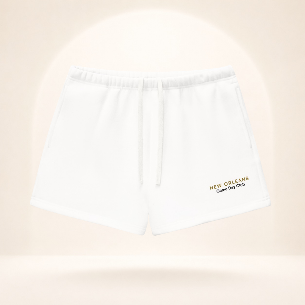New Orleans Game Day Club Fleece Shorts white front mockup