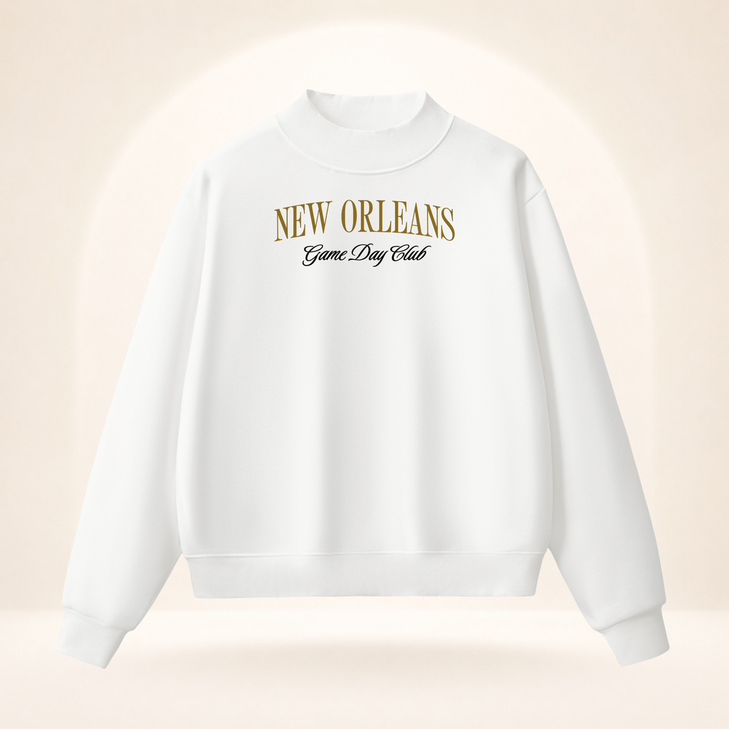 New Orleans Game Day Club Mock-Neck Sweatshirt white ghost mannequin front view