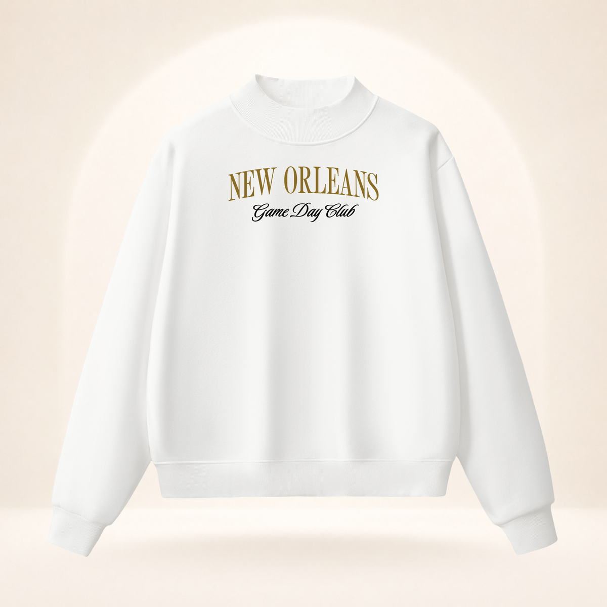 New Orleans Game Day Club Mock-Neck Sweatshirt white ghost mannequin front view