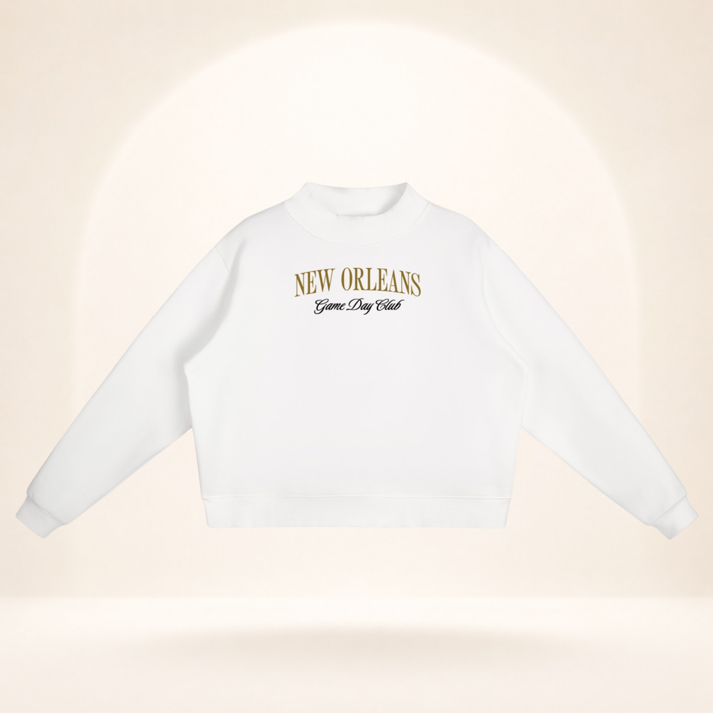 New Orleans Game Day Club Mock-Neck Sweatshirt white flat lay front view