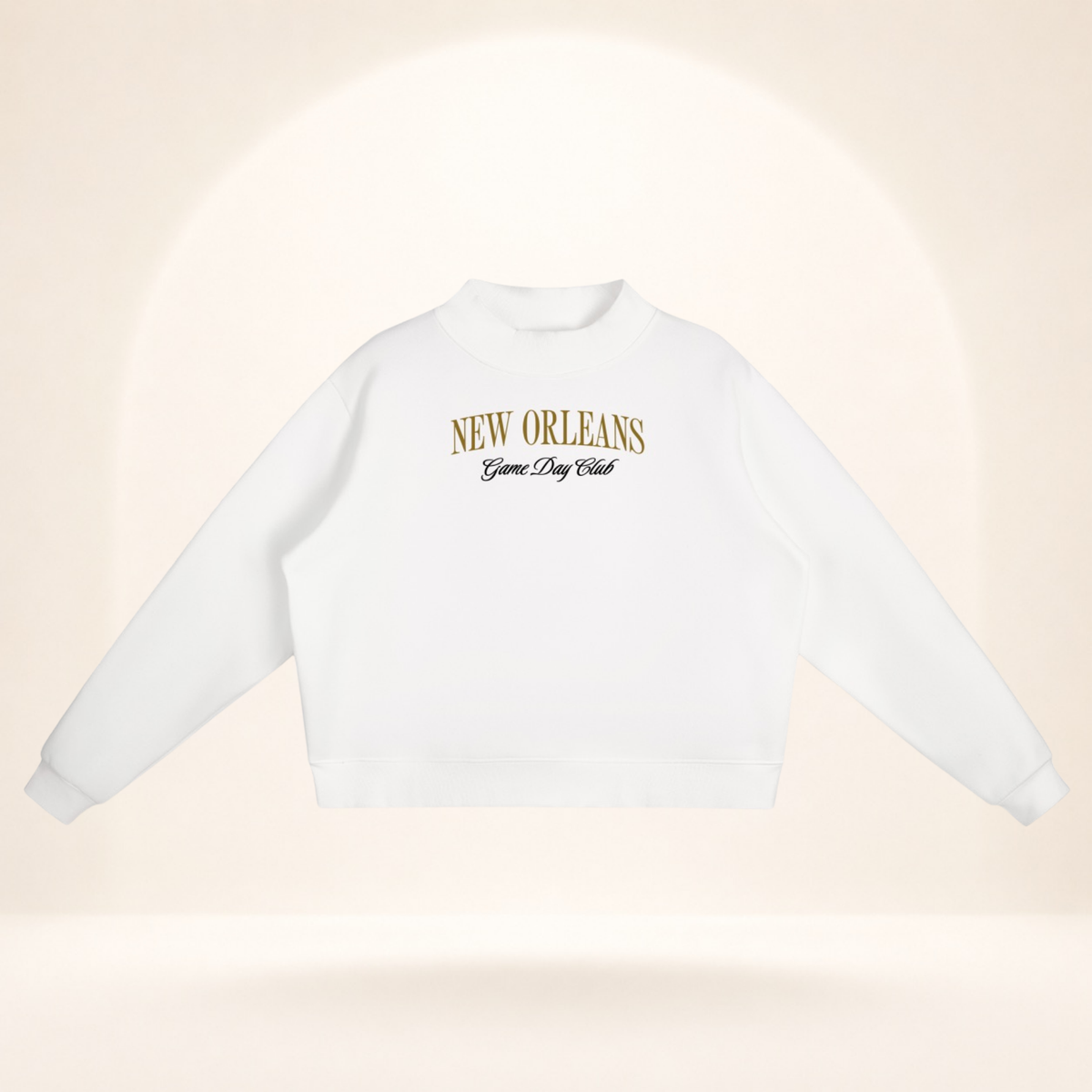 New Orleans Game Day Club Mock-Neck Sweatshirt white flat lay front view