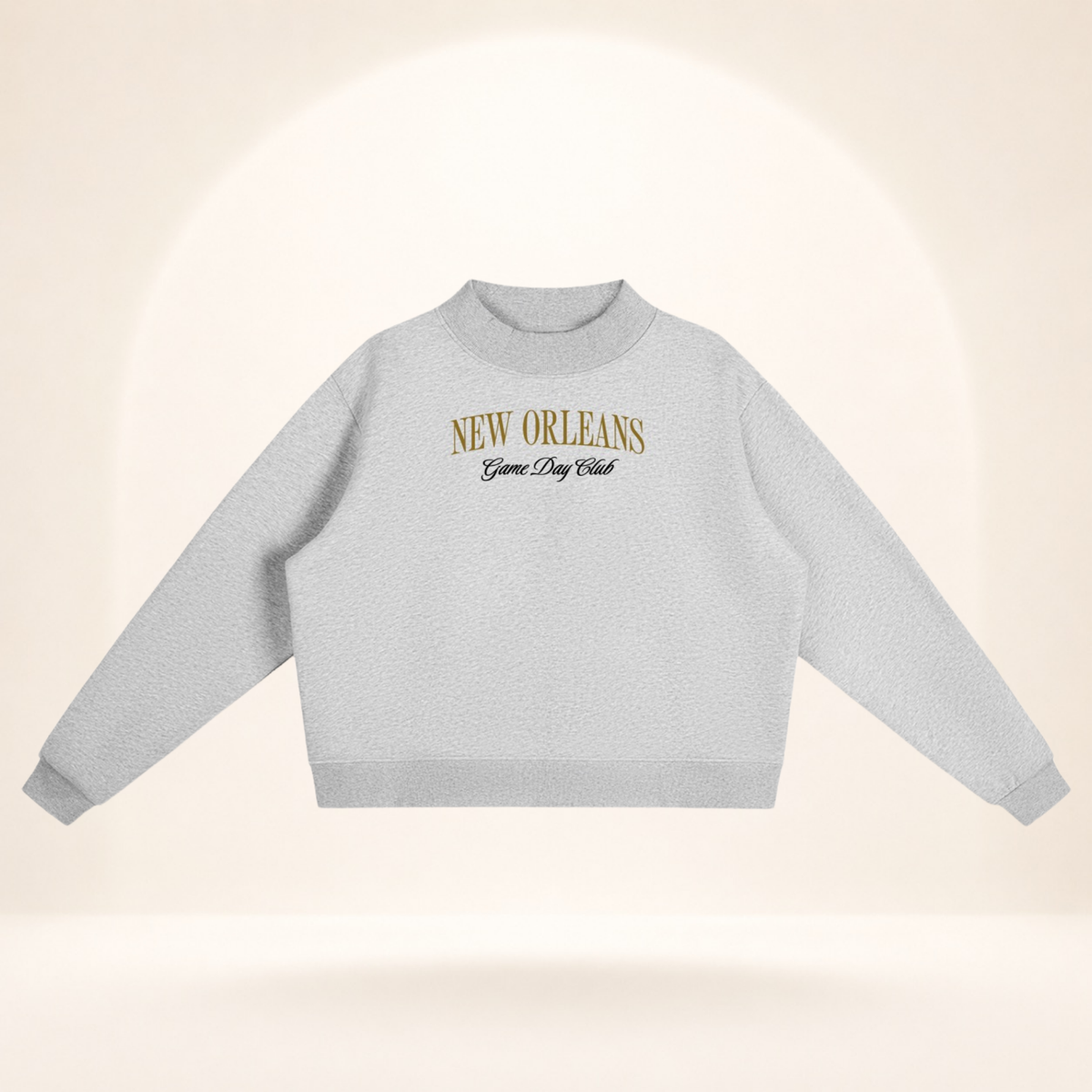 New Orleans Game Day Club Mock-Neck Sweatshirt flower gray flat lay front view