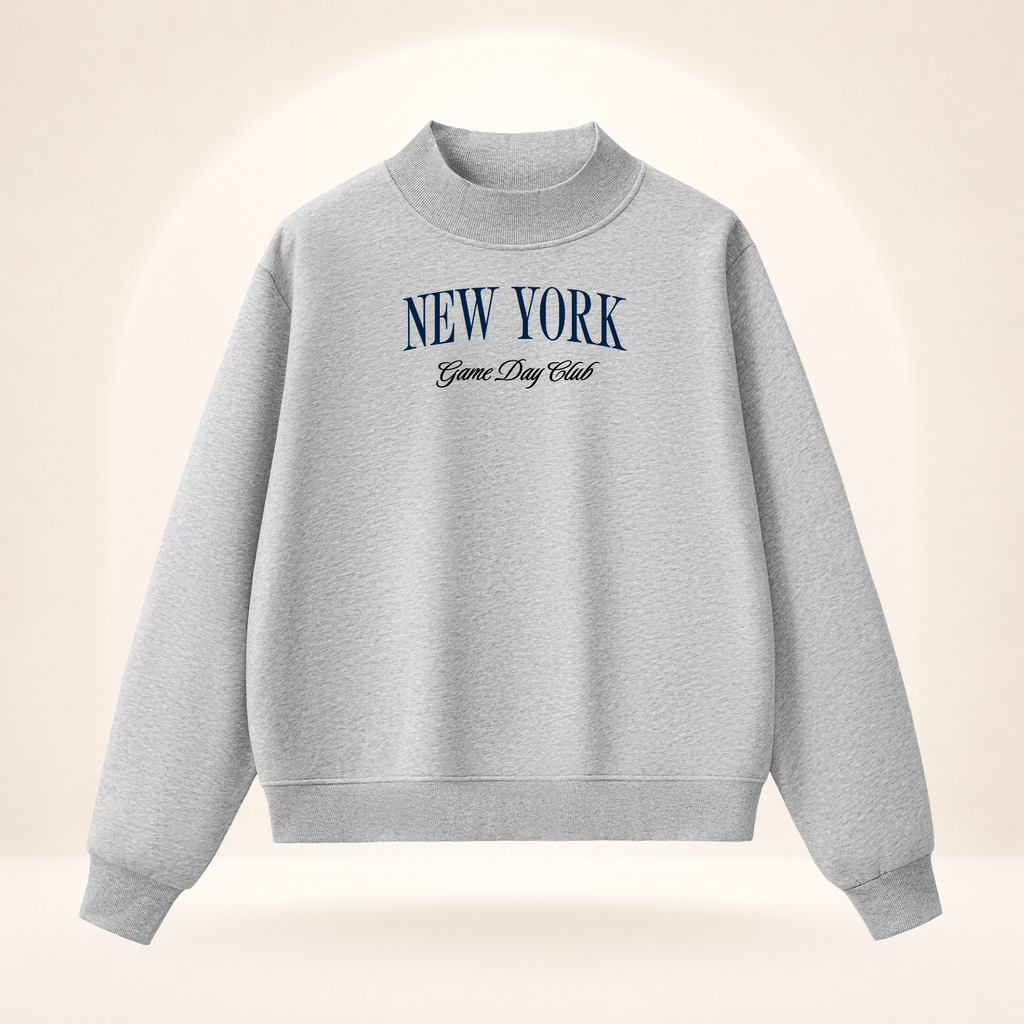 New York Blue Game Day Club Mock-Neck Sweatshirt flower gray ghost mannequin front view