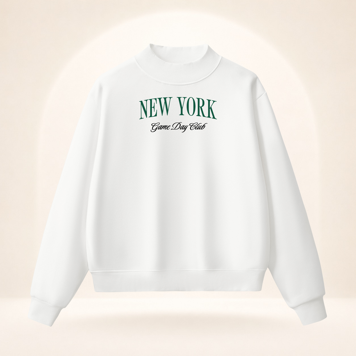 New York Green Game Day Club Mock-Neck Sweatshirt white ghost mannequin front view