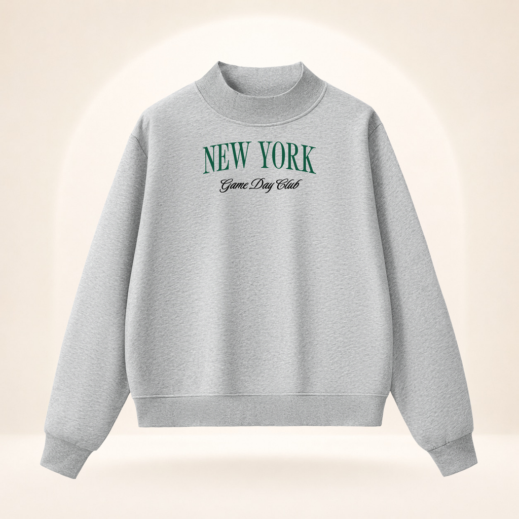 New York Green Game Day Club Mock-Neck Sweatshirt flower gray ghost mannequin front view