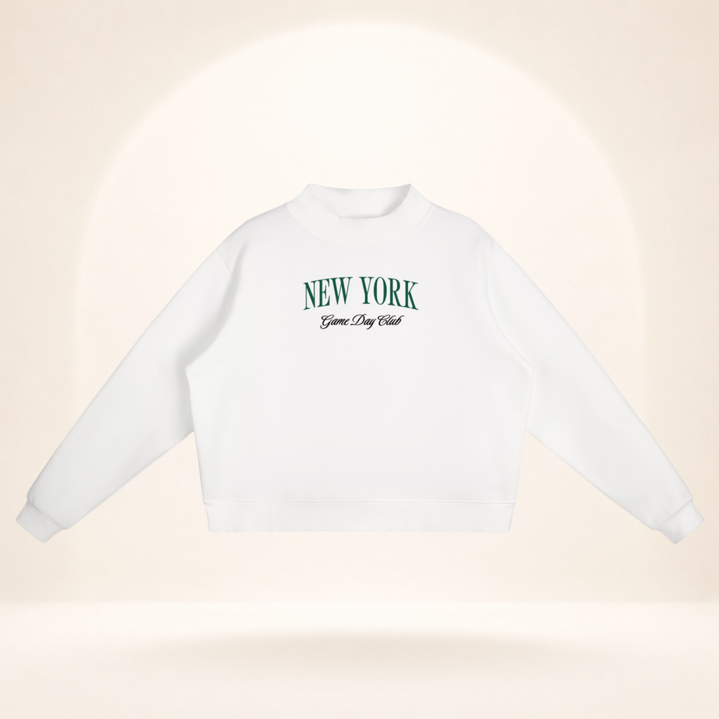 New York Green Game Day Club Mock-Neck Sweatshirt white flat lay front view