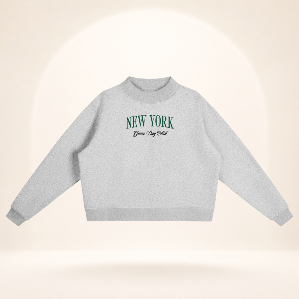 New York Green Game Day Club Mock-Neck Sweatshirt flower gray flat lay front view