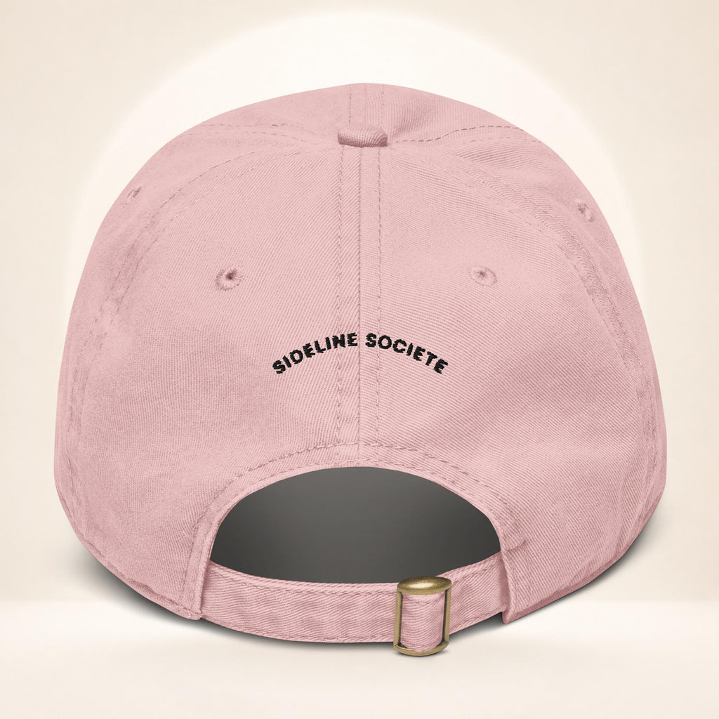 Back view of the Dusty Rose garment-washed baseball cap with adjustable fabric strap