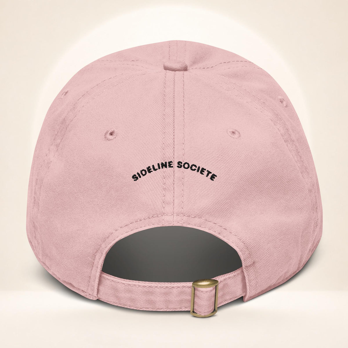 Back view of the Dusty Rose garment-washed baseball cap with adjustable fabric strap