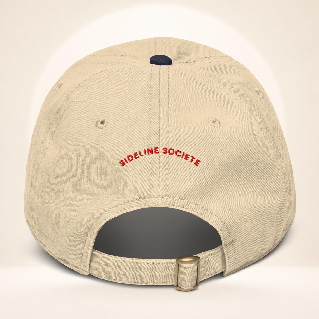 Back view of the We Know Ball Heritage two-tone garment-washed baseball cap with adjustable fabric strap