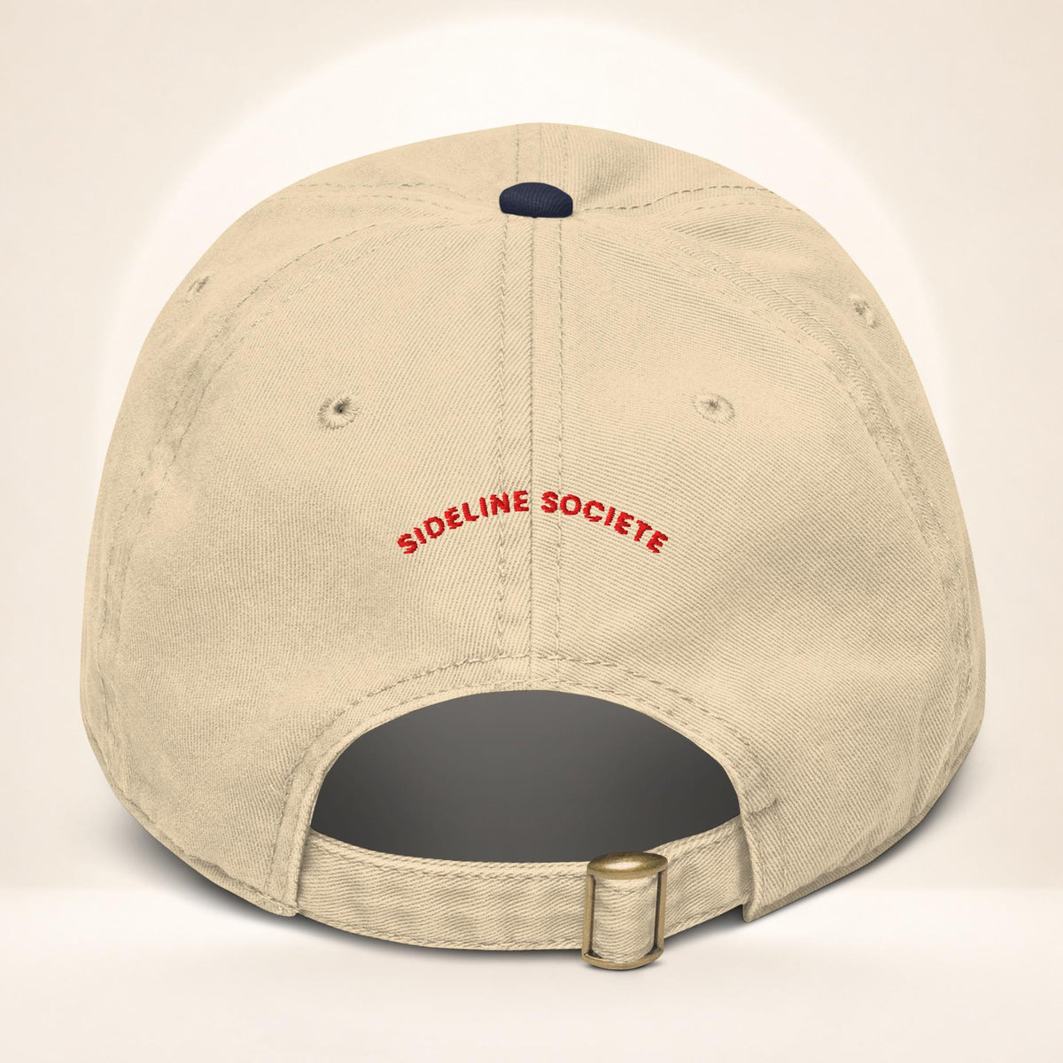 Back view of the We Know Ball Heritage two-tone garment-washed baseball cap with adjustable fabric strap
