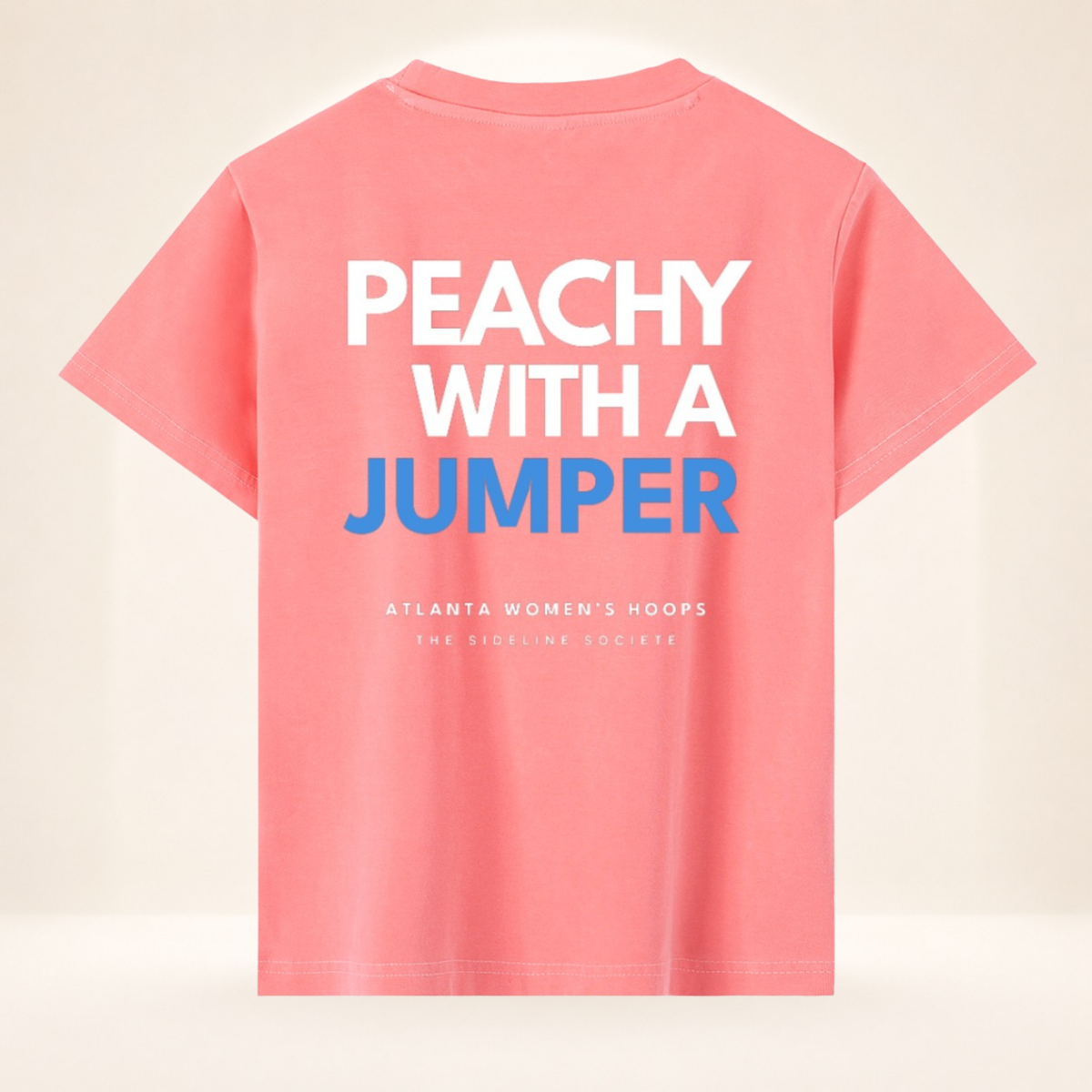 Back view of Peachtree Tipoff Club vintage wash women's basketball tee with Peachy with a Jumper graphic.
