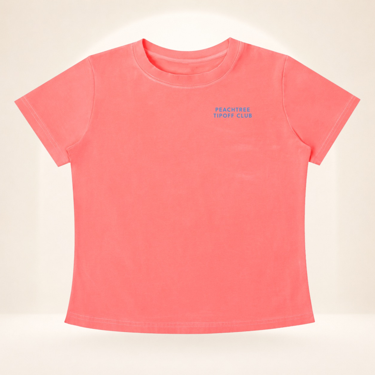 Flat front view of Peachtree Tipoff Club vintage wash women's basketball tee with Peachtree Tipoff Club chest mark.
