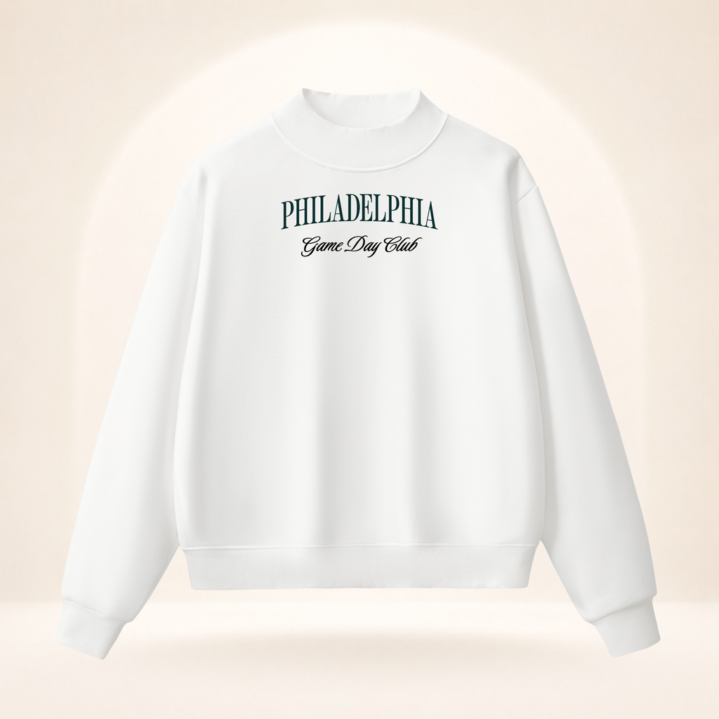 Philadelphia Game Day Club Mock-Neck Sweatshirt white ghost mannequin front view