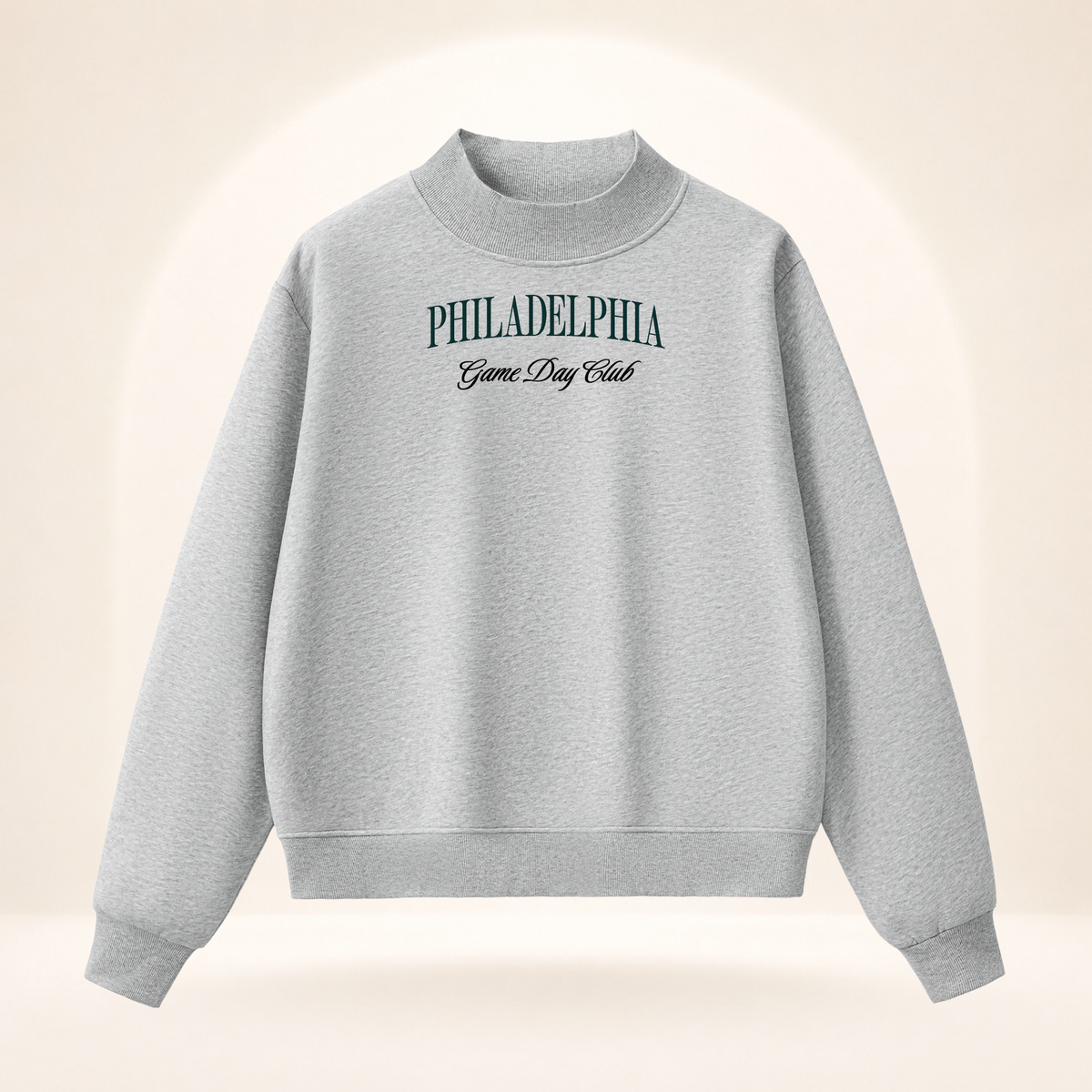 Philadelphia Game Day Club Mock-Neck Sweatshirt flower gray ghost mannequin front view