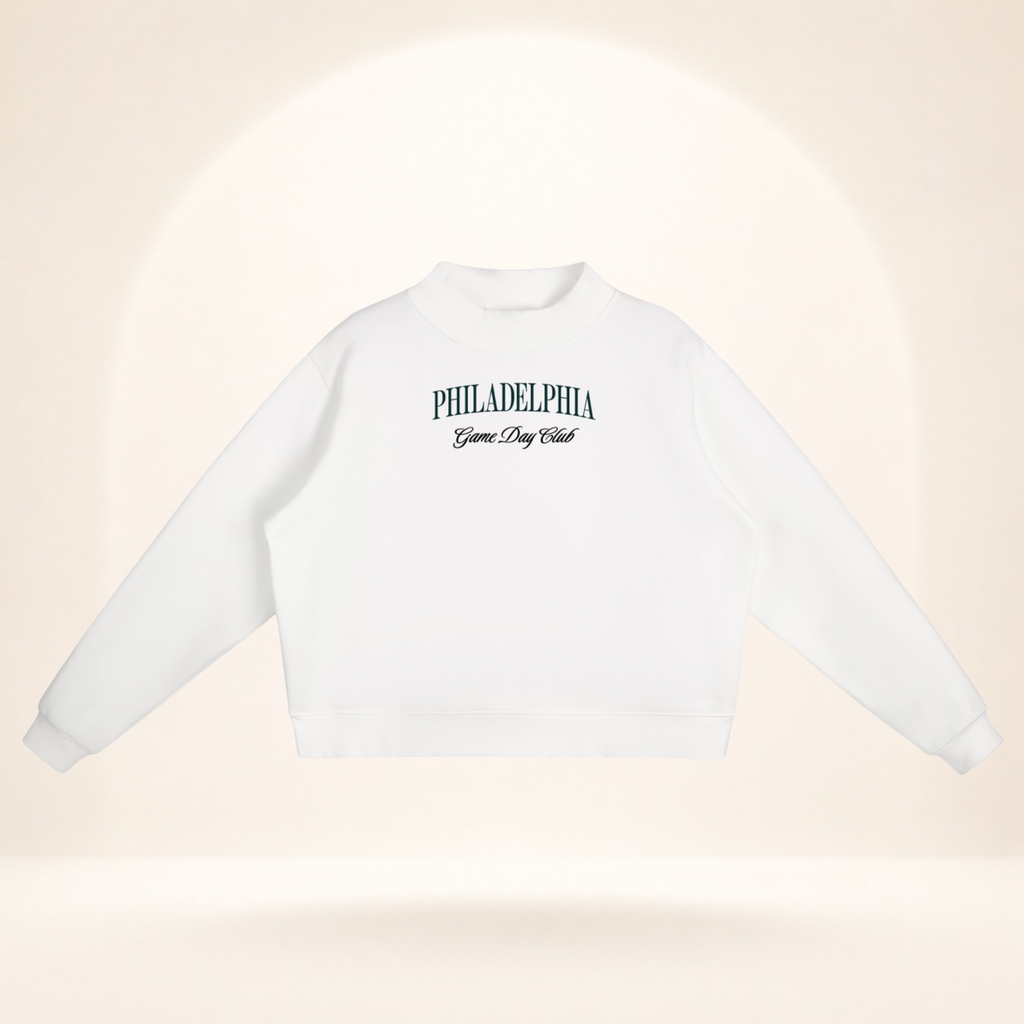 Philadelphia Game Day Club Mock-Neck Sweatshirt white flat lay front view