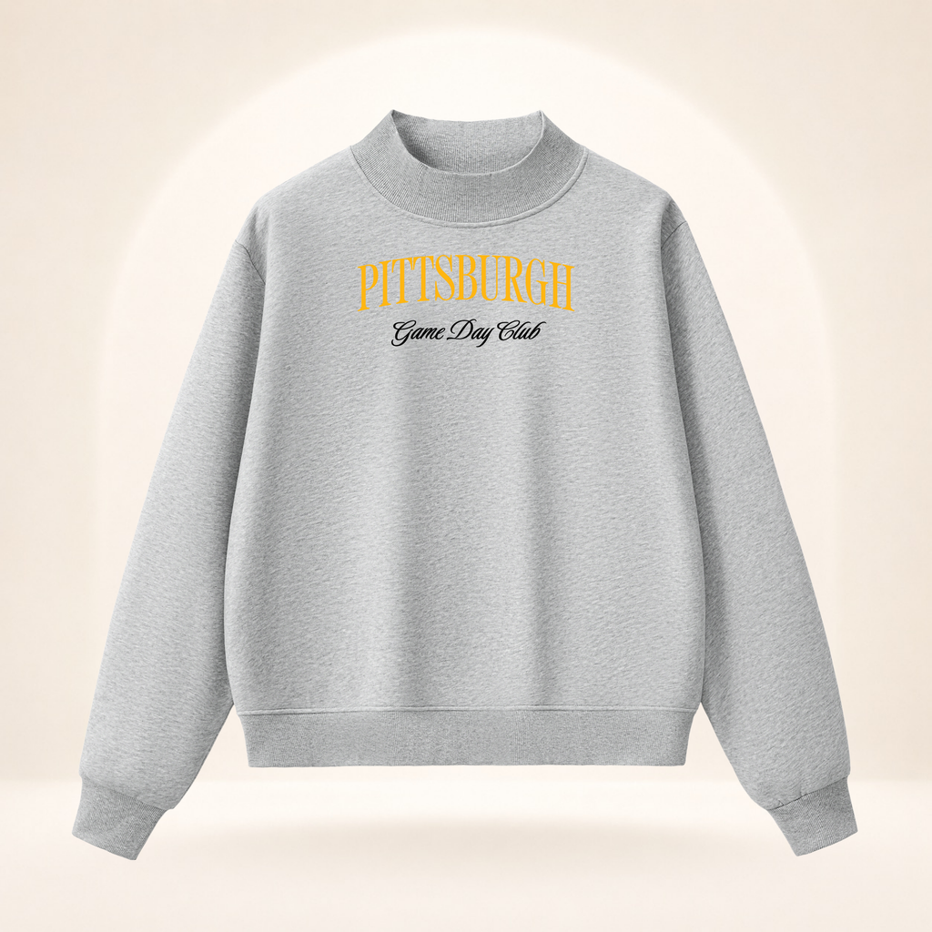 Pittsburgh Game Day Club Mock-Neck Sweatshirt flower gray ghost mannequin front view
