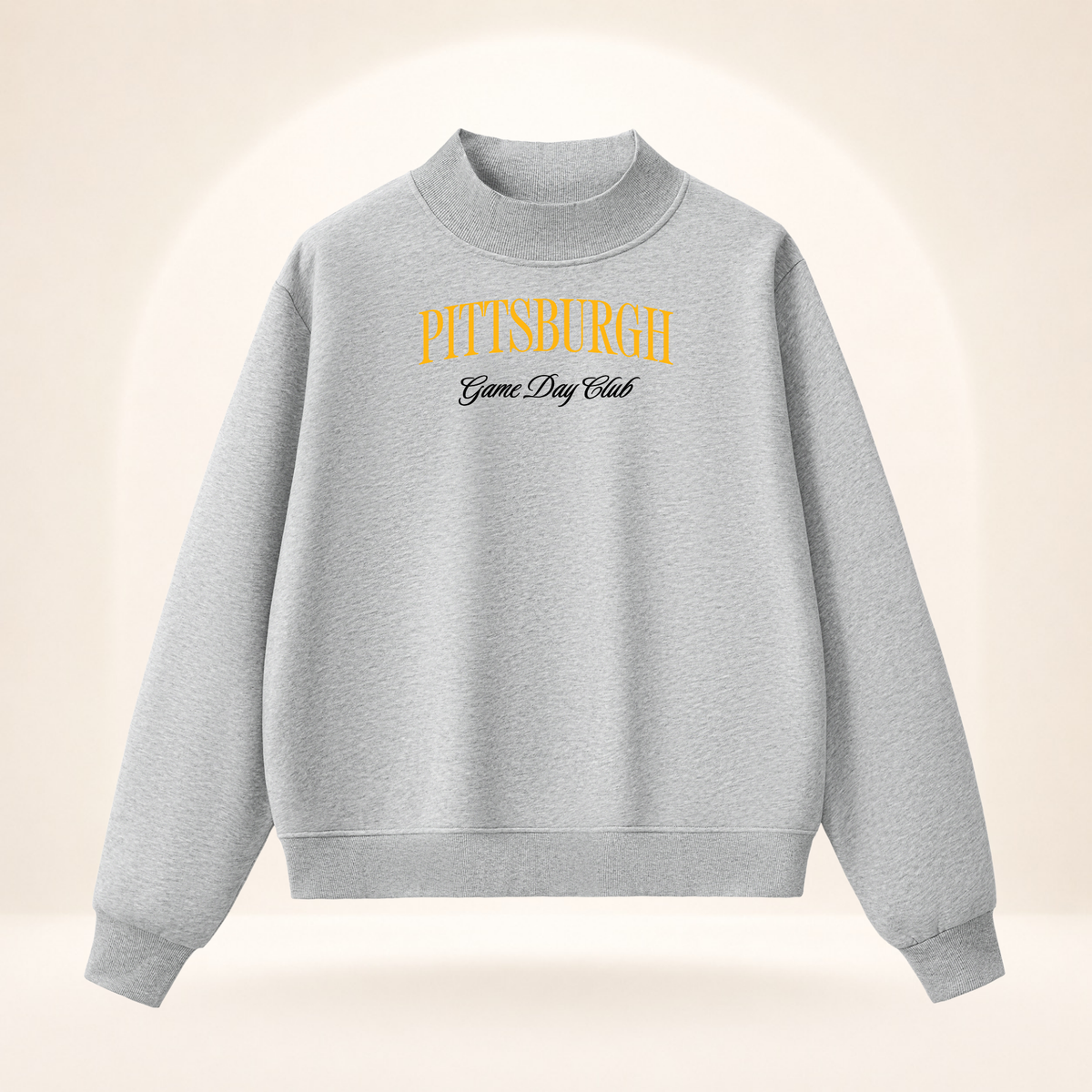 Pittsburgh Game Day Club Mock-Neck Sweatshirt flower gray ghost mannequin front view